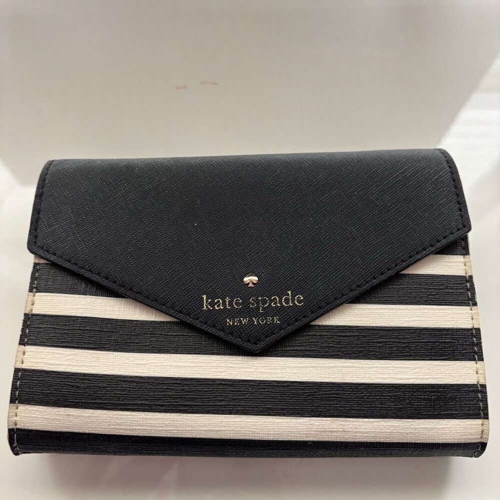 Kate Spade New York Black and White Stripe Envelope Crossbody Purse